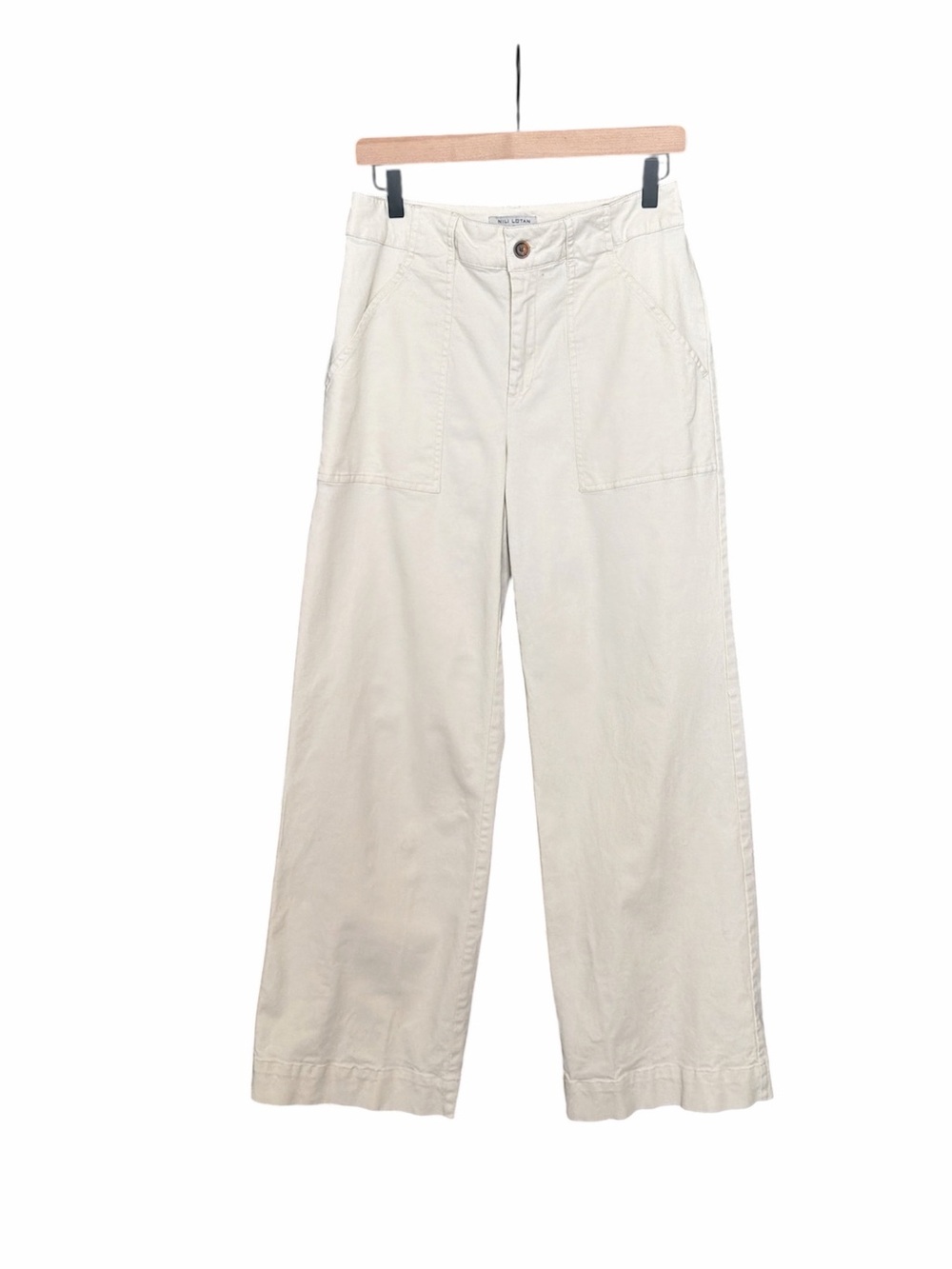 Nili Lotan cream beige khaki wide leg pants size 8 preppy classic capsule‎ work